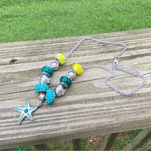 Starfish Summer crystal charm bead necklace sea shell Sun beads blue yellow